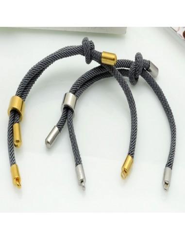 Base bracciale in corda regolabile con terminali in acciaio 3mm 1pz