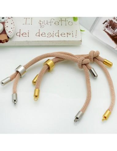 Base bracciale in corda regolabile con terminali in acciaio 3mm 1pz