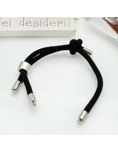 Base bracciale in corda regolabile con terminali in acciaio 3mm 1pz