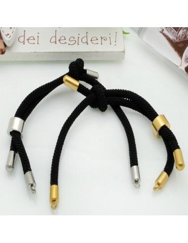 Base bracciale in corda regolabile con terminali in acciaio 3mm 1pz