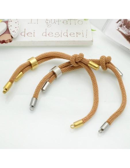 Base bracciale in corda regolabile con terminali in acciaio 3mm 1pz