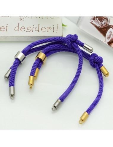 Base bracciale in corda regolabile con terminali in acciaio 3mm 1pz