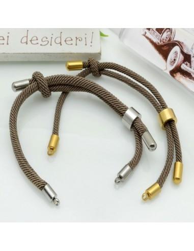 Base bracciale in corda regolabile con terminali in acciaio 3mm 1pz