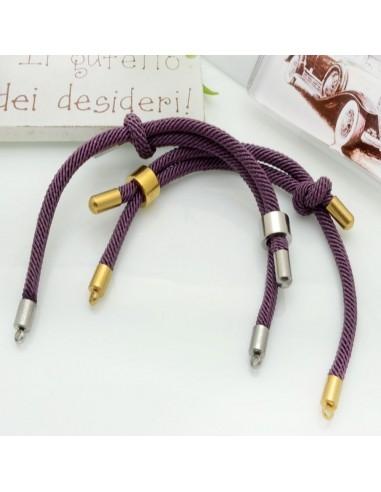Base bracciale in corda regolabile con terminali in acciaio 3mm 1pz