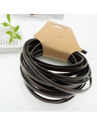 Cordino piatto in pelle colore marrone scuro 3mm 3mt GDO