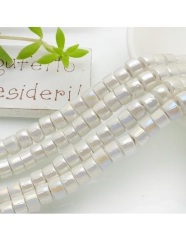 Filo di rondelle in ceramica color bianco AB 4x6mm 80pz