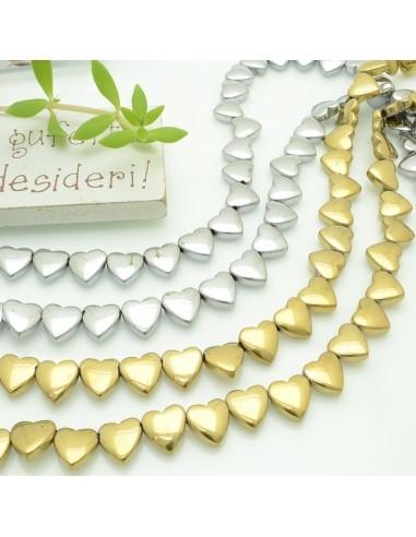 Filo di ematite a forma di cuore con foro laterale 8mm 48pz