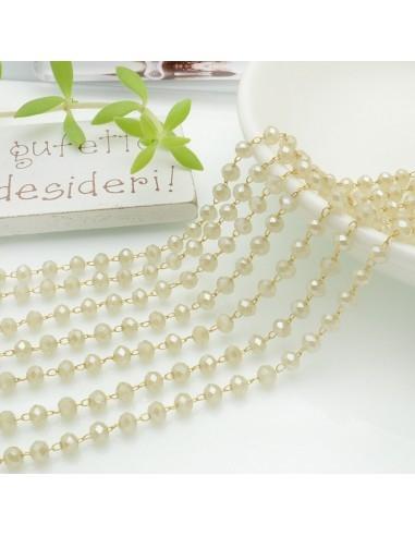 Catena rosario in acciaio con cristalli 2.5x3.5mm base oro colore crema 50cm