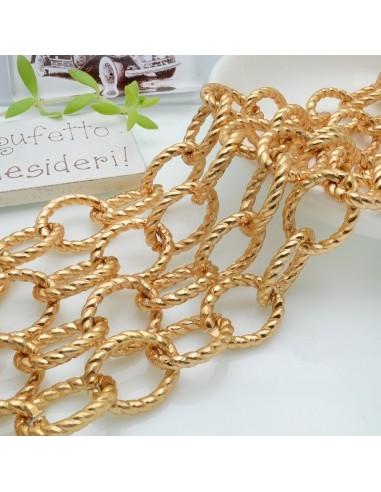 Catena in alluminio oro scuro forma ovale 15.5x20mm con maglia fantasia 1mt GDO