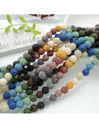 Filo pietra lavica multicolor rotonda grezza 6-10 mm Gioie d'Oriente