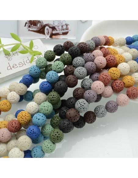 Filo pietra lavica multicolor rotonda grezza 6-10 mm Gioie d'Oriente