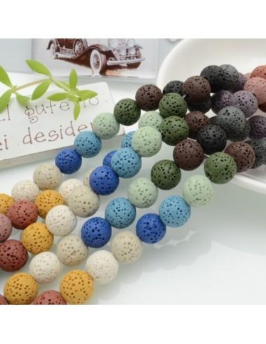Filo pietra lavica multicolor rotonda grezza 6-10 mm Gioie d'Oriente