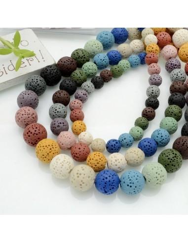 Filo pietra lavica multicolor rotonda grezza 6-10 mm Gioie d'Oriente
