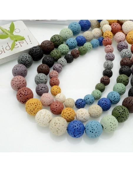 Filo pietra lavica multicolor rotonda grezza 6-10 mm Gioie d'Oriente