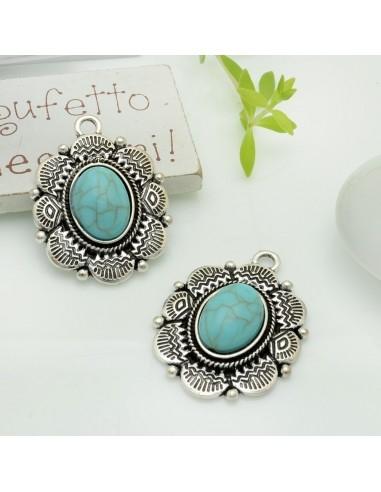 Ciondolo con cabochon in pasta di turchese a forma di goccia 34x24mm 1 pz|GDO