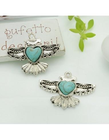 Ciondolo con cabochon a forma di cuore in pasta di turchese 27x45mm 1 pz|GDO