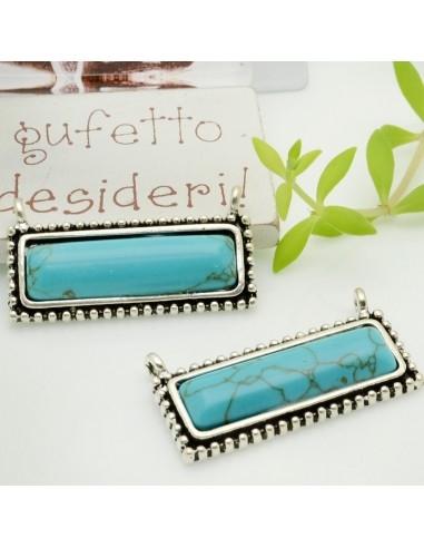 Ciondolo rettangolare con cabochon in pasta di turchese 34x18mm 1 pz|GDO