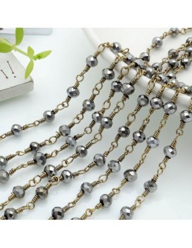 Catena rosario di cristalli colore ematite da 4mm concatenati con filo bronzo in ottone 50cm | GDO
