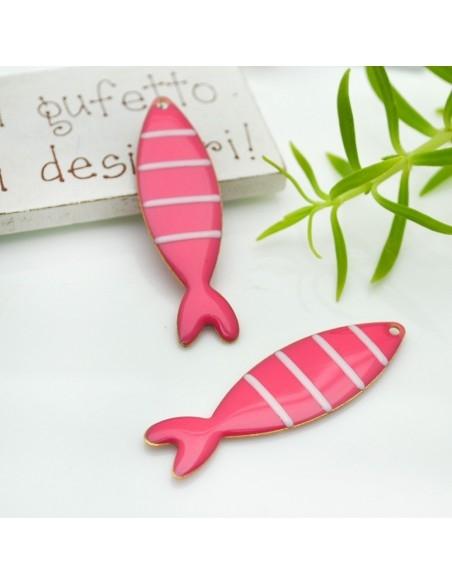 Ciondolo smaltato a righe a forma pesce rosa 12.5x46mm 1pz|GDO
