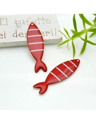 Ciondolo smaltato a righe a forma pesce rosso 12.5x46mm 1pz|GDO