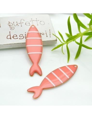 Ciondolo smaltato a righe a forma pesce rosa chiaro 12.5x46mm 1pz|GDO