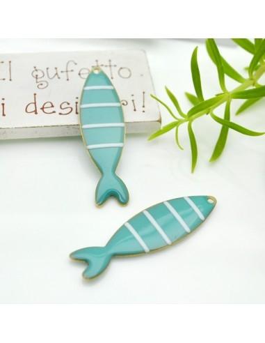 Ciondolo smaltato a righe a forma pesce acquamarina 12.5x46mm 1pz|GDO
