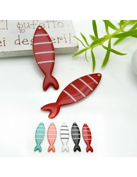 Ciondolo smaltato a righe a forma pesce  12.5x46mm 1pz|GDO