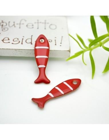 Ciondolo smaltato da ambo i lati a righe a forma di pesce 8x28mm 1pz|GDO