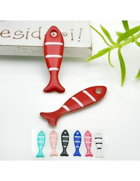 Ciondolo smaltato da ambo i lati a righe a forma di pesce 8x28mm 1pz|GDO