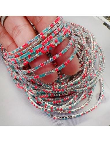 Bracciale Tennis sottile elasticizzato con strass mix 2mm 1pz base argento GDO