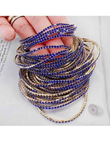 Bracciale Tennis sottile elasticizzato con strass BLU 2mm 1pz base argento GDO