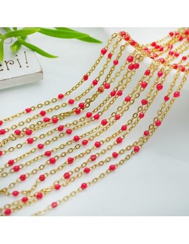 Catena in acciaio con palline smaltate colore fucsia-rosso base oro 1mt | GDO