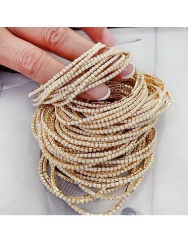 Bracciale Tennis sottile elasticizzato con strass bianco 2mm 1pz base oro GDO