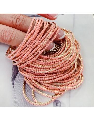 Bracciale Tennis sottile elasticizzato con strass Rosa pastello 2mm 1pz base oro GDO