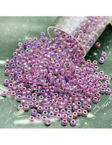 Perline Rocaille Miyuki 11/0 Raspberry Lined Crystal AB confezione da 10g Misurano 2mm | GDO