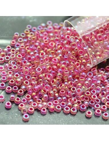 Perline Rocaille Miyuki 11/0 Hot Pink Lined Crystal AB confezione da 10g Misurano 2mm | GDO