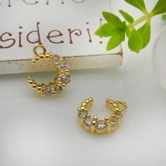 Ciondolo luna in ottone oro con strass 13x11mm 1pz Gioie d'Oriente