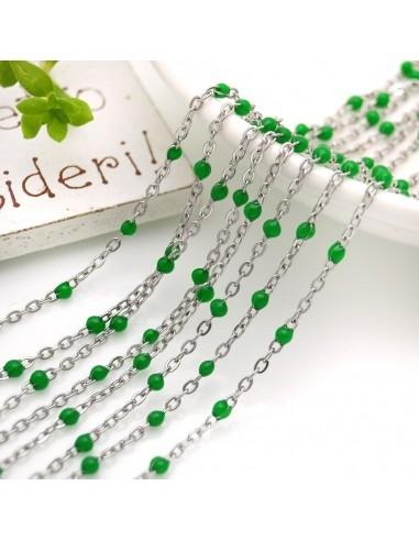 Catena in acciaio con palline smaltate colore verde base argento 1mt | GDO
