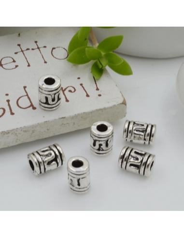 Distanziatori Perline con fantasia a forma di cilindro 7x 4.5mm 12pz in metallo