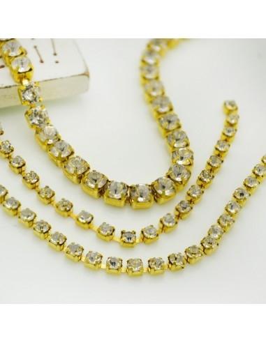 Catena con strass in ottone placcato oro in varia misura 1 mt|GDO