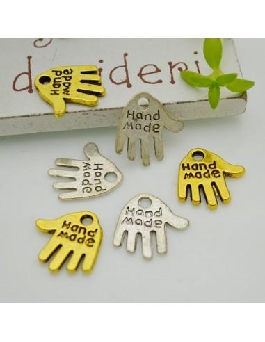Ciondoli mani Hand made argento e oro 13x11 mm 18pz Gioie d'Oriente