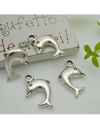 Ciondoli delfini in lega di metallo argento 14x21 mm 4pz Gioie d'Oriente
