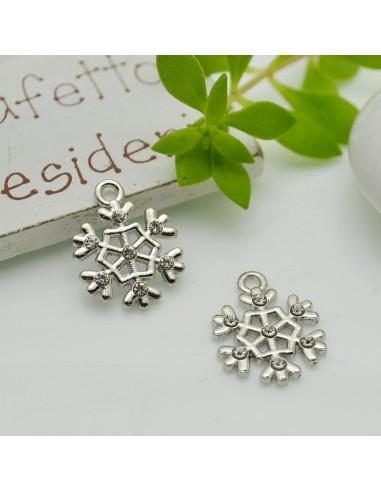 Ciondolo fiocco di neve in ottone argento rodio con punti luce 18x14 mm 1pz Gioie d'Oriente