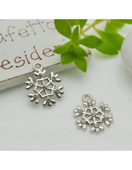 Ciondolo fiocco di neve in ottone argento rodio con punti luce 18x14 mm 1pz Gioie d'Oriente