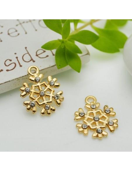 Ciondolo fiocco di neve in ottone oro con punti luce 18x14 mm 1pz Gioie d'Oriente