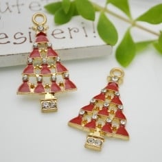 Ciondolo albero di Natale in ottone smaltato 12x30mm 1pz Gioie d'Oriente