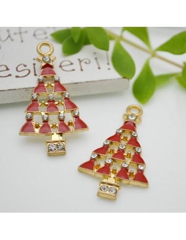 Ciondolo albero di Natale in ottone smaltato 12x30mm 1pz Gioie d'Oriente
