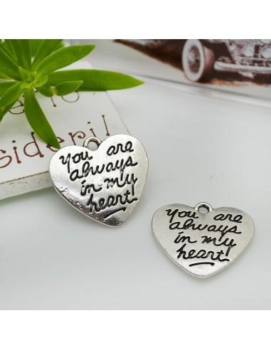 Ciondoli cuore con scritta in metallo 20x21mm 4pz | GDO