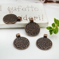 Ciondoli medaglia fantasia in metallo rame 14x17 mm 4pz Gioie d'Oriente
