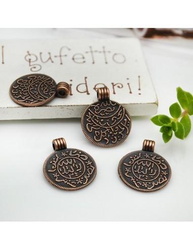 Ciondoli medaglia fantasia in metallo rame 14x17 mm 4pz Gioie d'Oriente